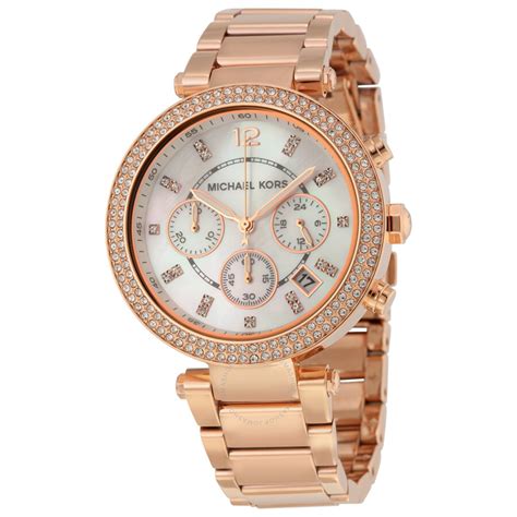 michael kors women's parker rose gold watch|Michael Kors parker chronograph.